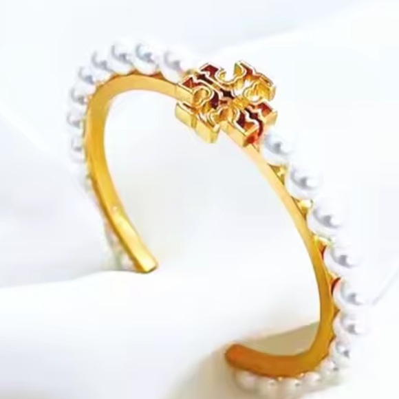 TORI BURCH EMBELLISHED CUFF BRACELET GOLD. - Picture 14 of 14